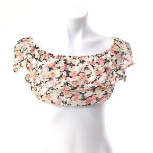 VVNVVN Floral Ruffle Sleeve Floral Crop Top M